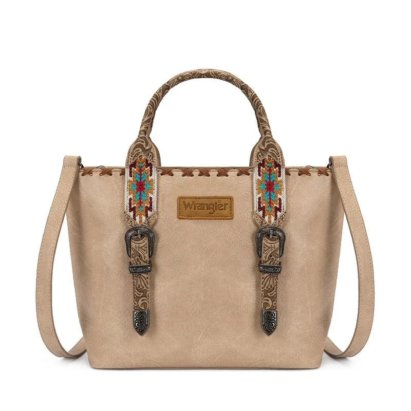 Wrangler Tan Aztec Embossed Tote Crossbody