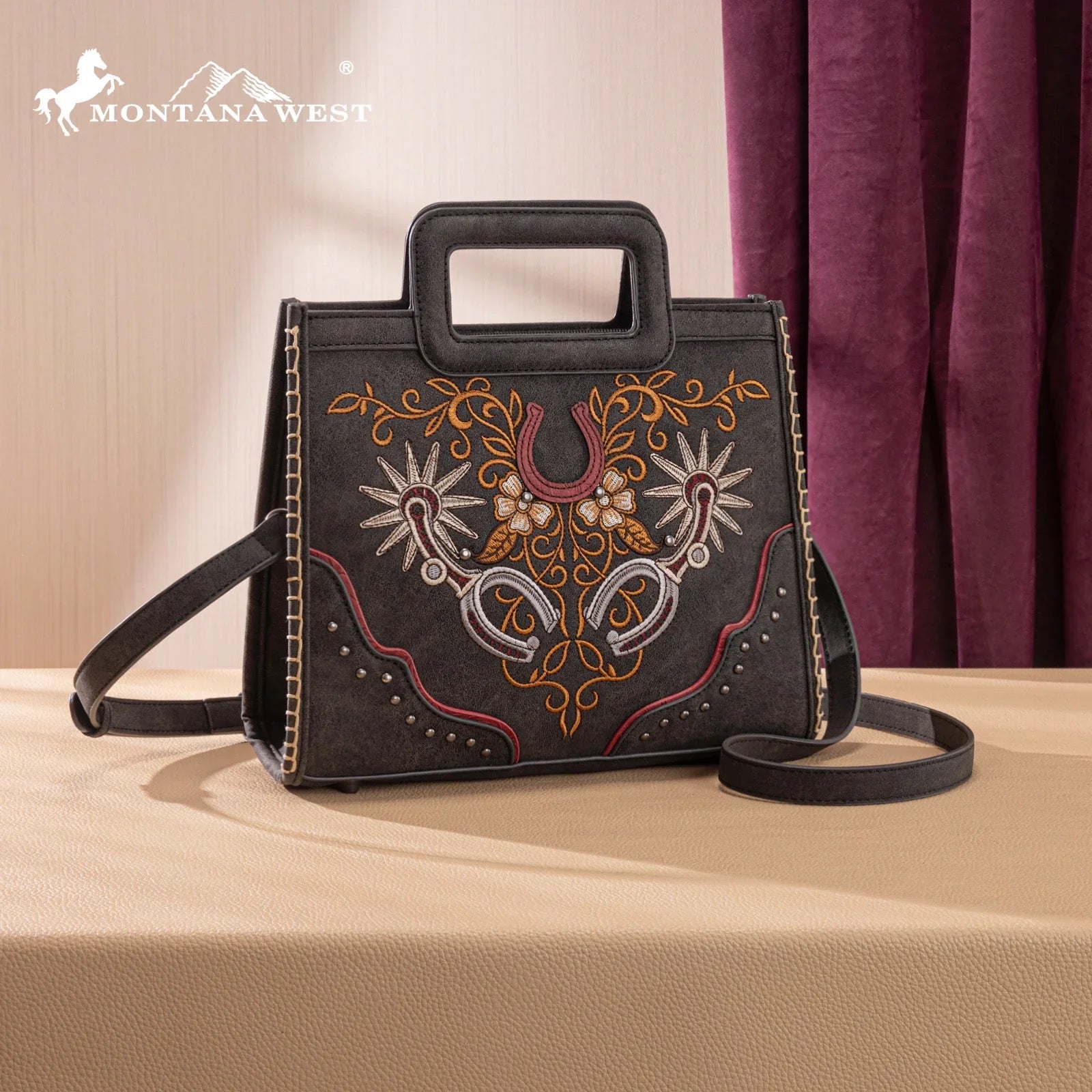 Montana West Chocolate Spur Stitched Mini Tote Crossbody