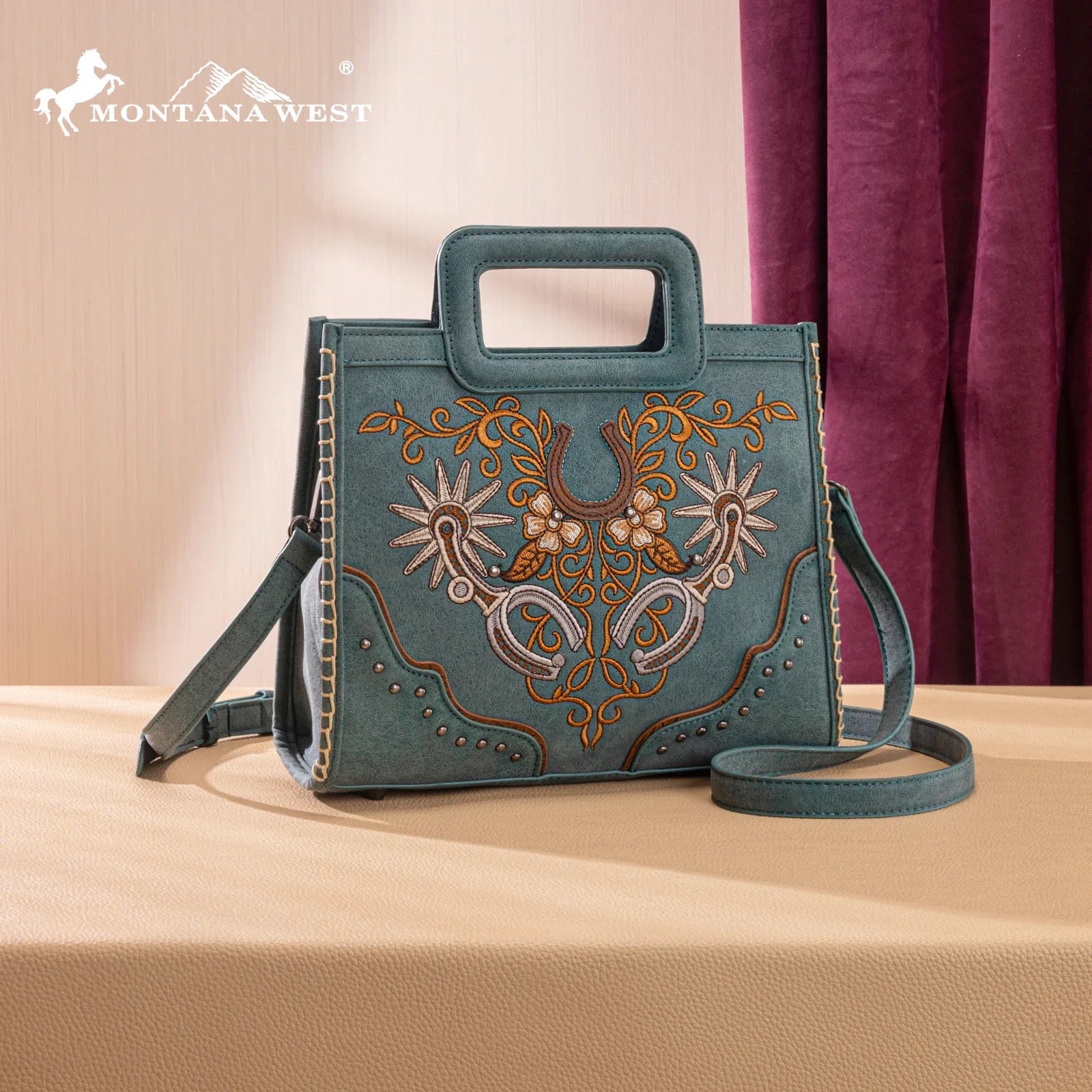 Montana West Turquoise Spur Stitched Mini Tote Crossbody