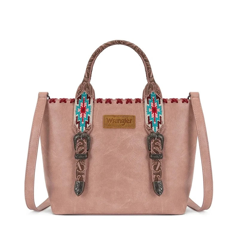 Wrangler Pink Aztec Embossed Tote Crossbody