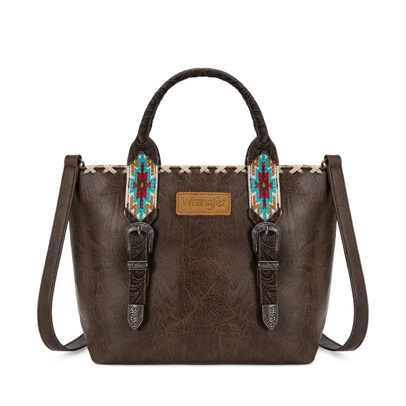 Wrangler Chocolate Aztec Embossed Tote Crossbody