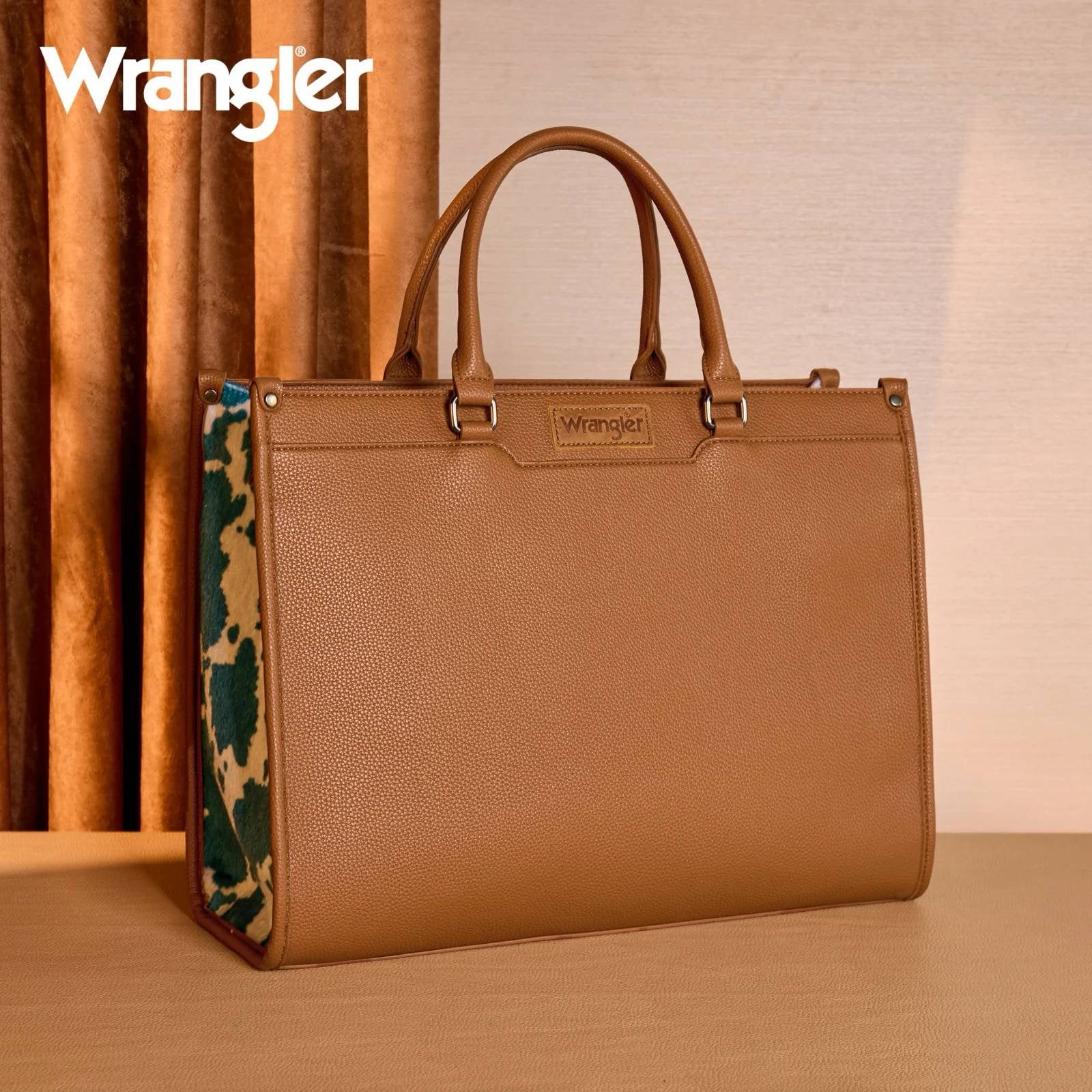 Wrangler Turquoise Brown Cow Print Tote Bag