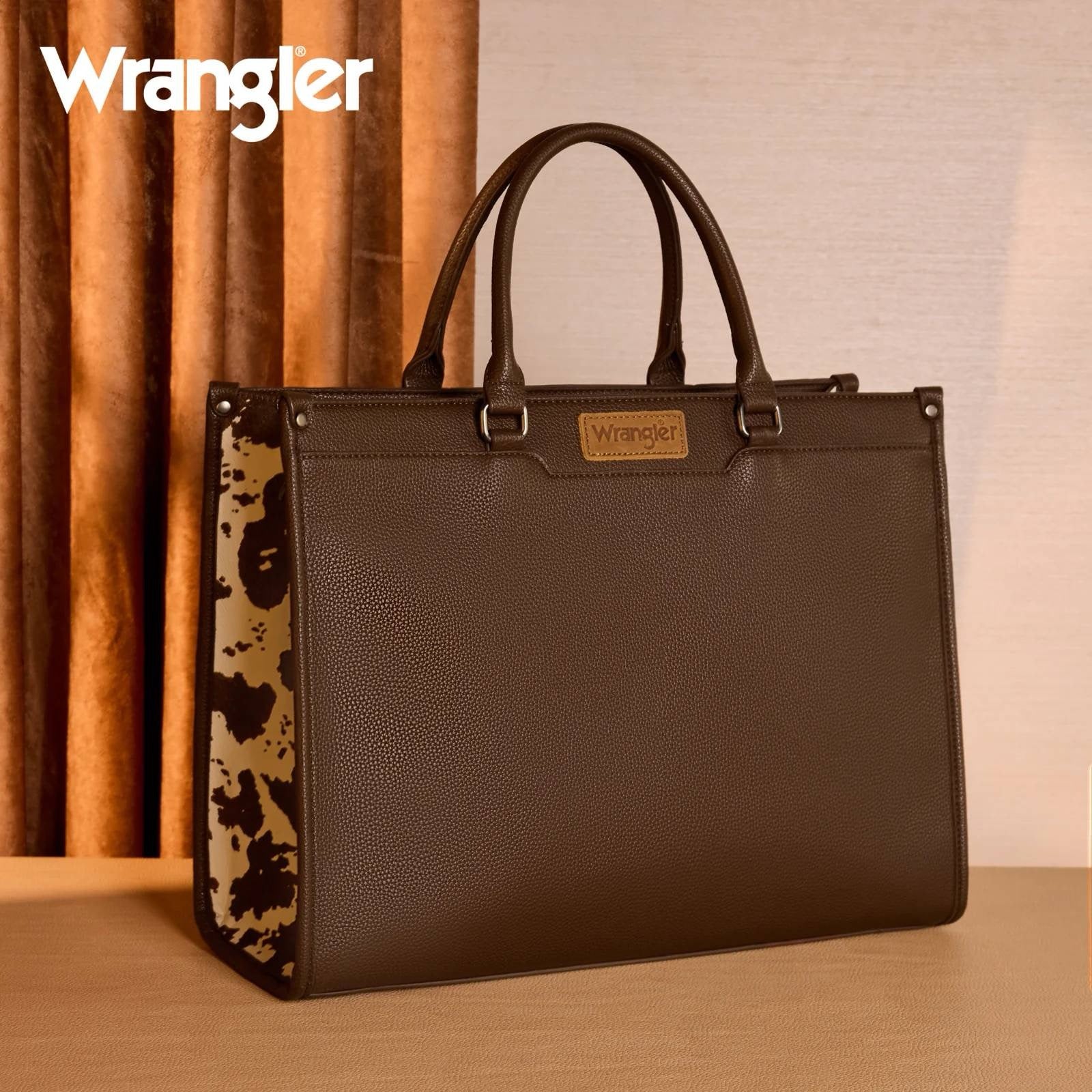 Wrangler Chocolate Cow Print Tote Bag