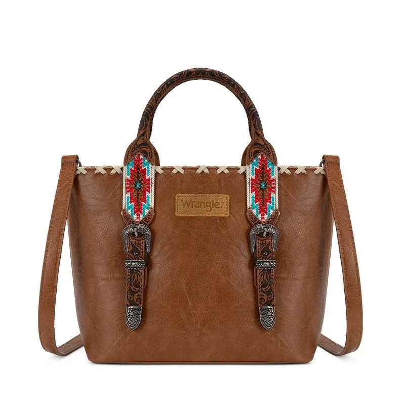 Wrangler Brown Aztec Embossed Tote Crossbody
