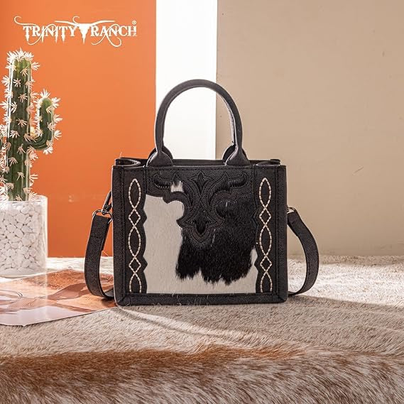 Montana West Black Embossed Cowhide Tote Crossbody