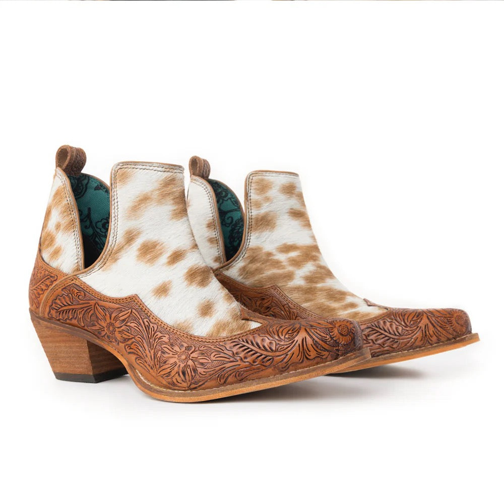 Frisco Tooled Cowhide Booties