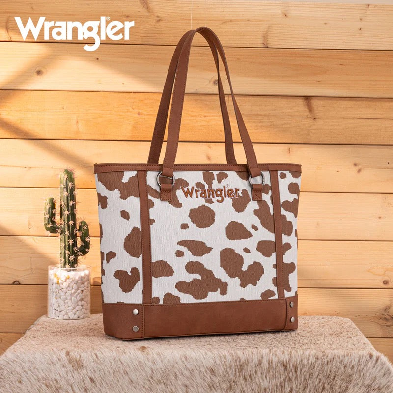 Wrangler Brown Cow Print Tote Bag