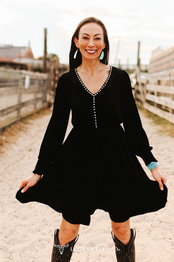 Black Velvet Concho Stud Dress