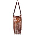Tooled Brown Cowhide Fringe Crossbody Purse
