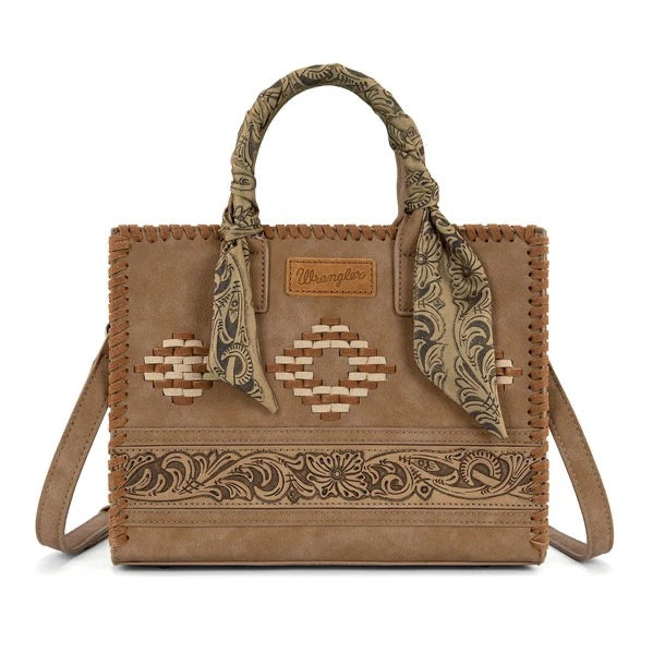 Wrangler Khaki Aztec Stitched Bandana Tote Crossbody