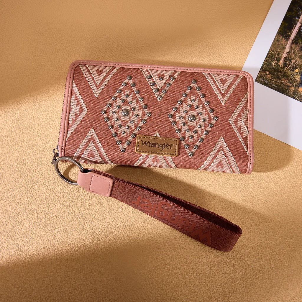 Wrangler Pink Aztec Studded Wallet