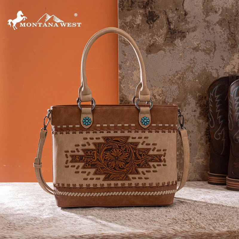 Montana West Brown Embossed Cluster Crossbody Purse