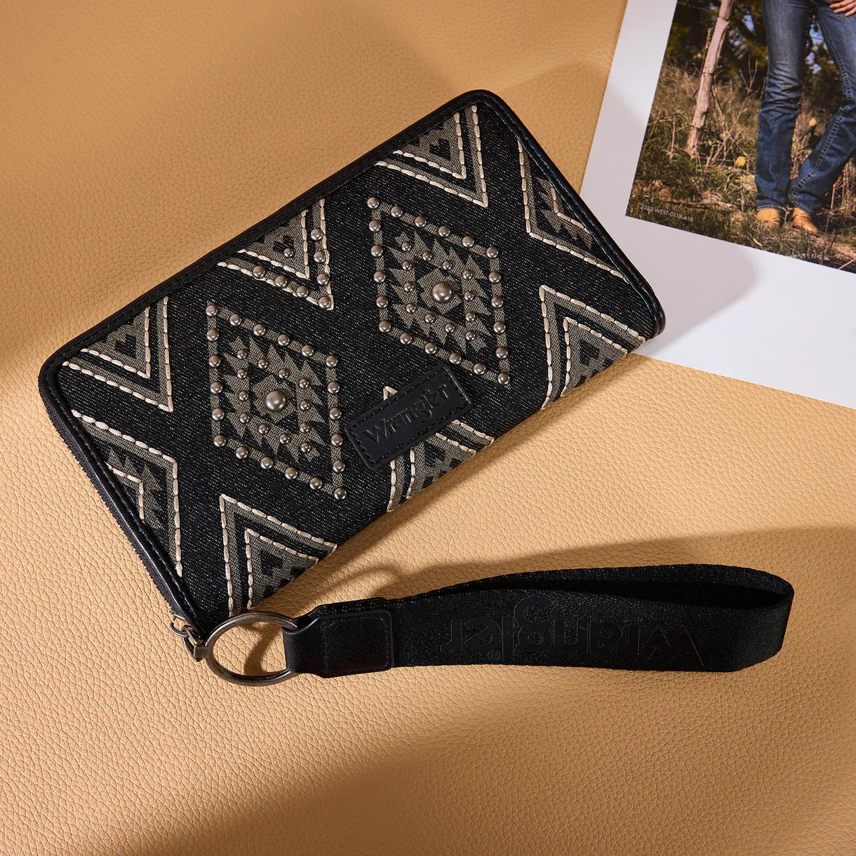 Wrangler Black Aztec Studded Wallet