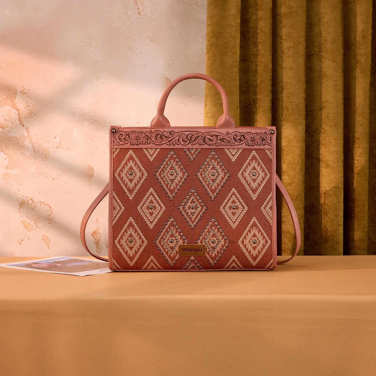 Wrangler Pink Aztec Stud Tote Crossbody