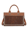 Montana West Brown Embossed Ribbon Tote Crossbody