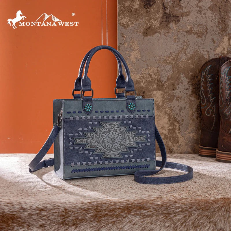 Montana West Denim Embossed Cluster Crossbody Purse
