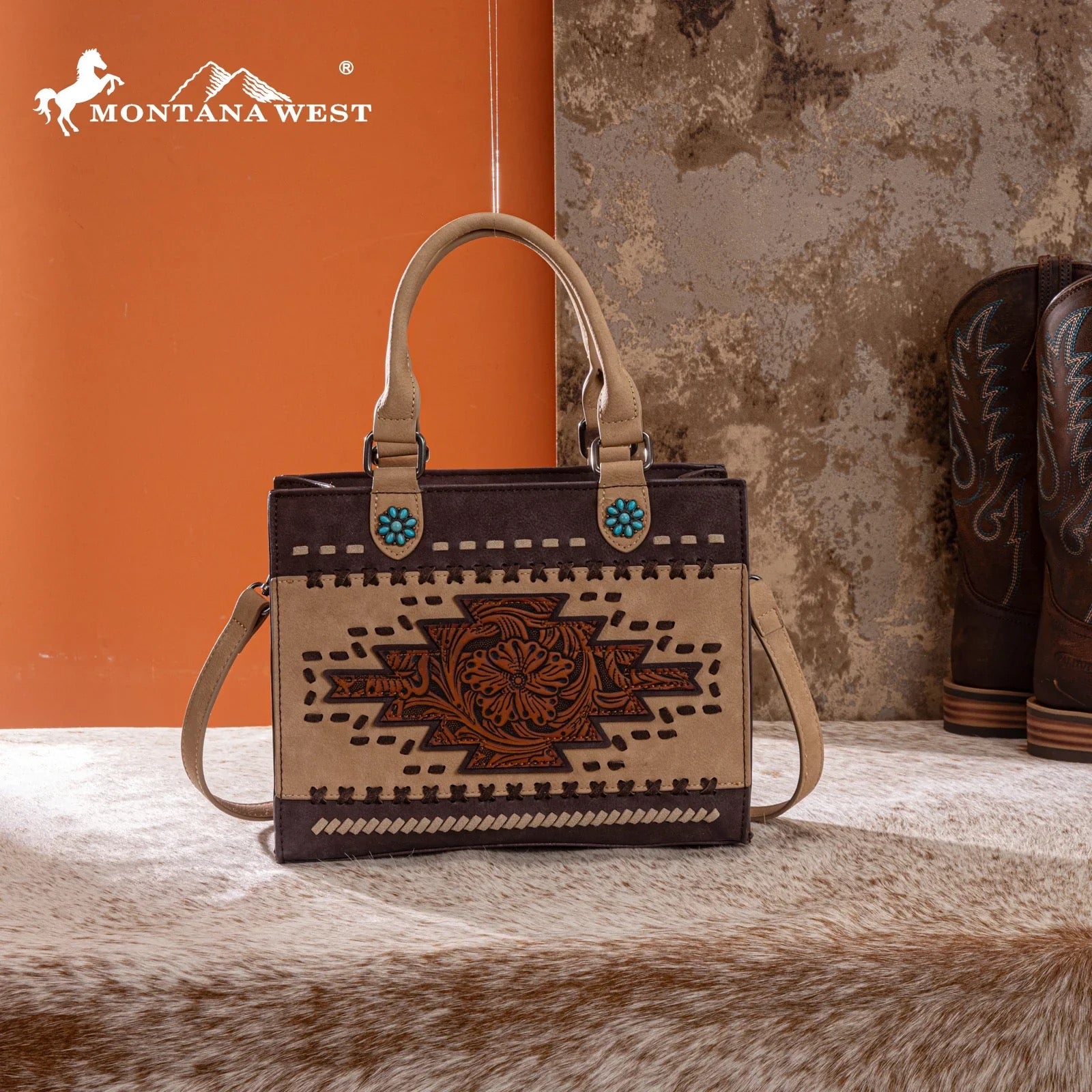 Montana West Chocolate Embossed Cluster Crossbody Purse