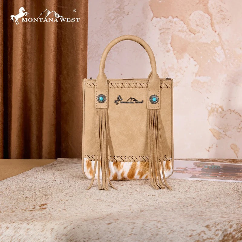 Montana West Tan Cowhide Mini Tote Crossbody