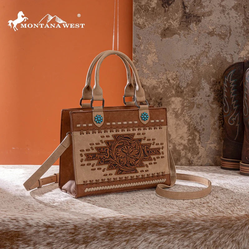 Montana West Brown Embossed Cluster Crossbody Purse