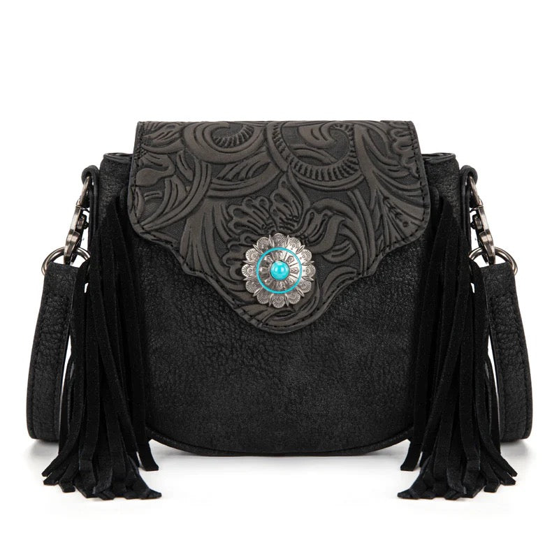 Montana West Black Concho Fringe Crossbody