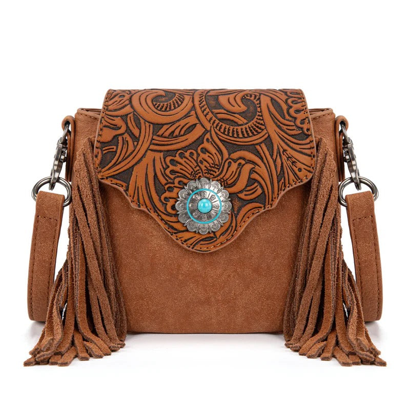 Montana West Brown Concho Fringe Crossbody
