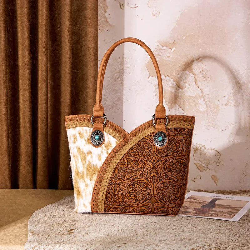 Montana West Brown Embossed Concho Tote