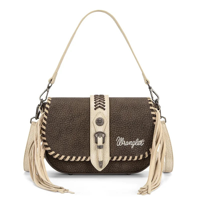 Wrangler Chocolate Concho Saddle Crossbody Purse