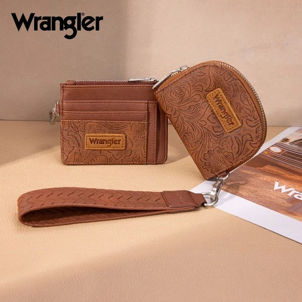 Wrangler Brown Embossed Pouch/Card Holder Wristlet