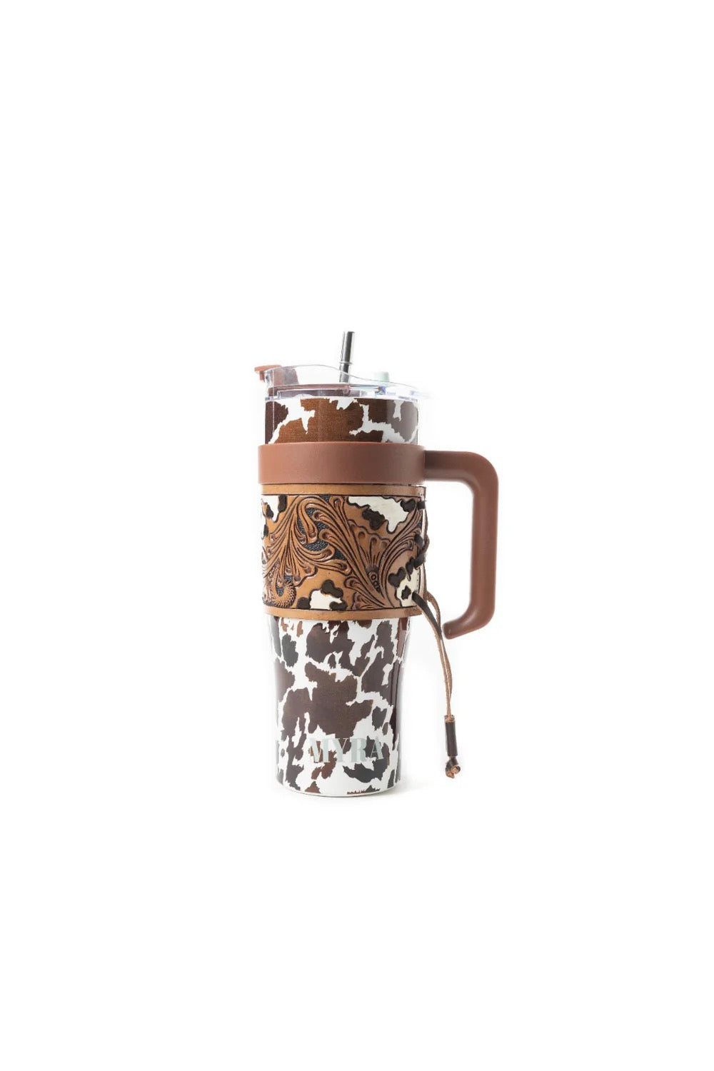 Brown Cow Print Hand Tooled Tumbler
