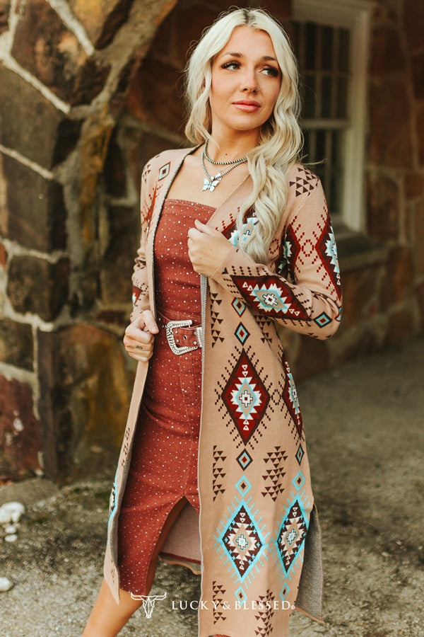 Khaki Aztec Knit Cardigan