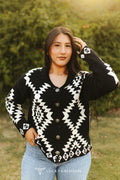 Black Aztec Button Cardigan