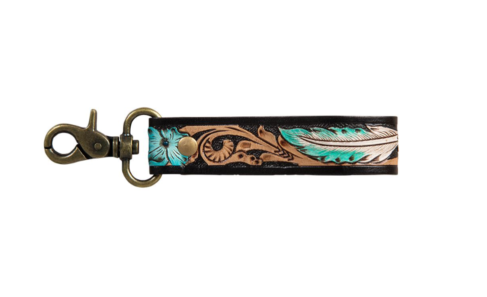 Blue Hand Tooled Leather Key Fob