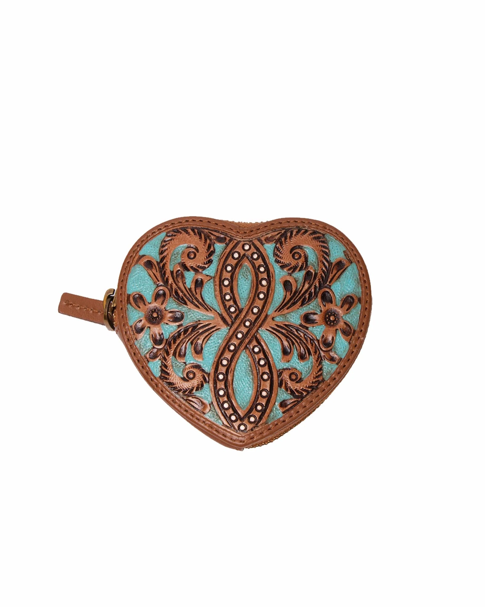 Cupid Coin Pouch Tooled Turquoise Floral