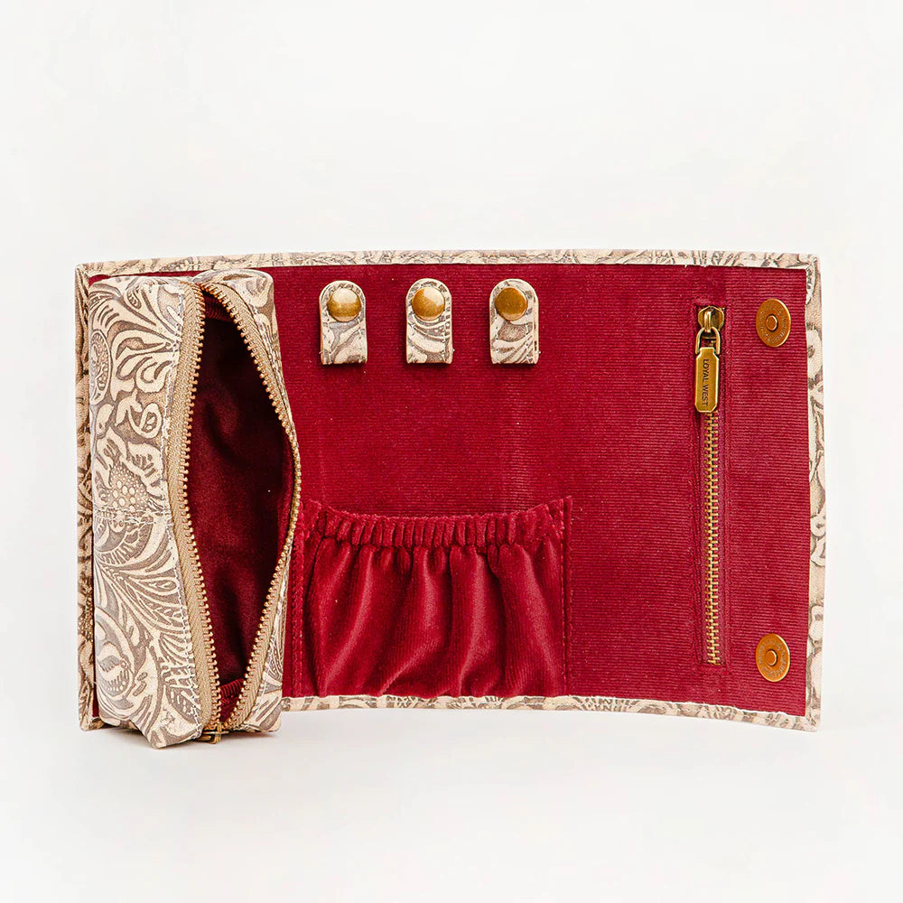 White Floral Embossed Jewelry Case