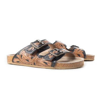 Falling Feather Tooled Sandals
