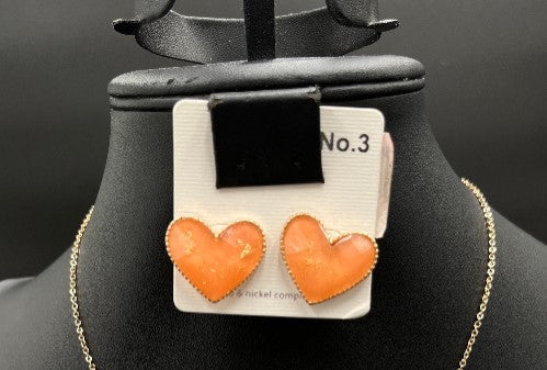 Peach Crackle Heart Post Earrings