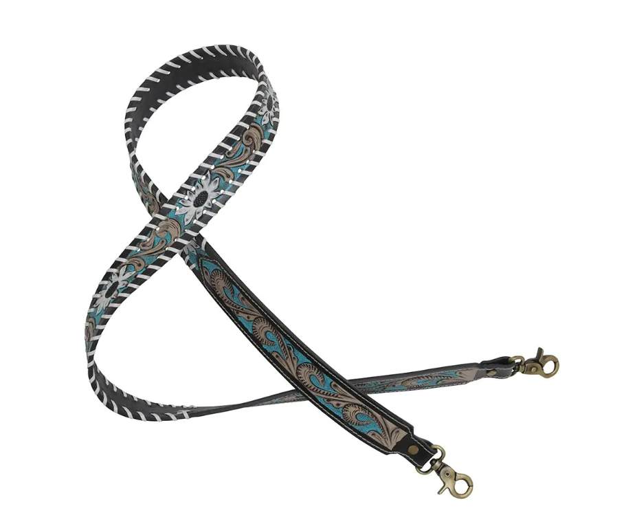 Snowy Turquoise Tooled Leather Purse Strap