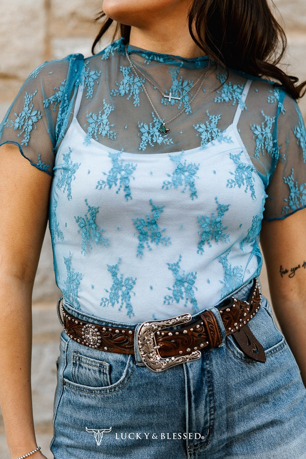 Denim Floral Mesh Top