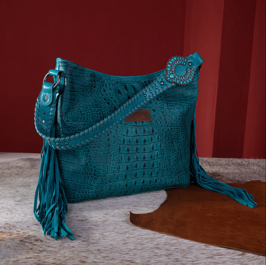Wrangler Turquoise Embossed Croc Shoulder Hobo Bag