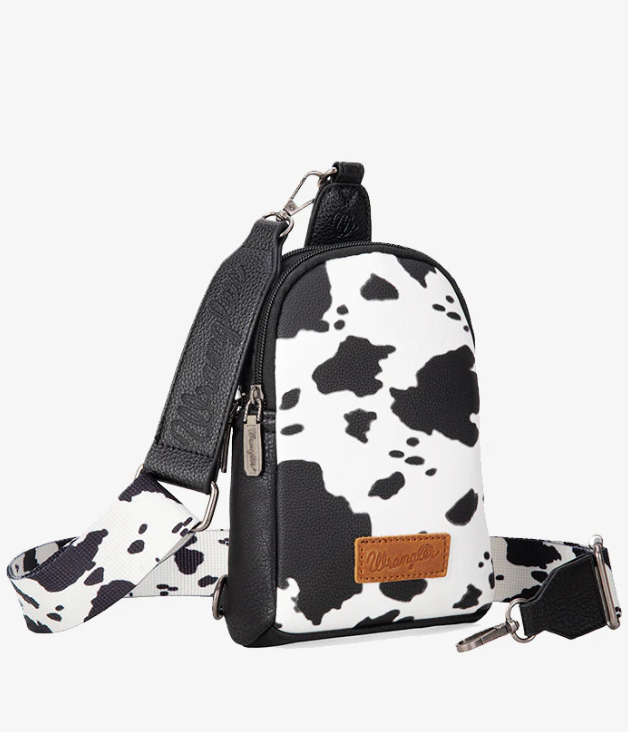 Wrangler Black Cow Print Sling Bag