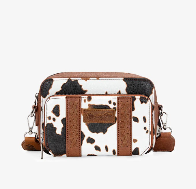 Wrangler Brown Cow Print Wallet Crossbody Purse