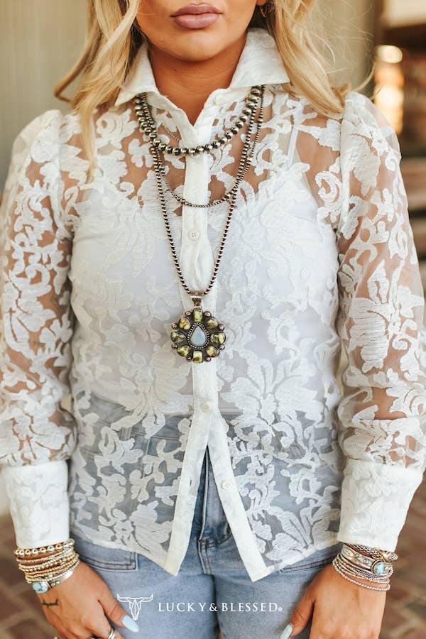 Ivory Lace Button Top