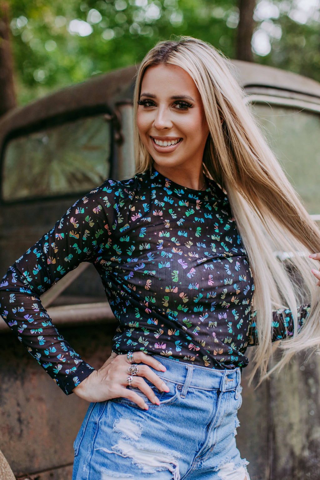 Confetti Bow Mesh Top