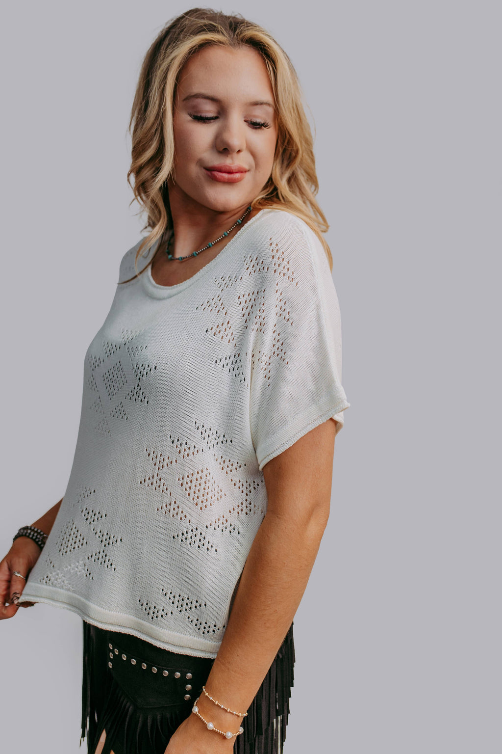 White Aztec Knit Blouse