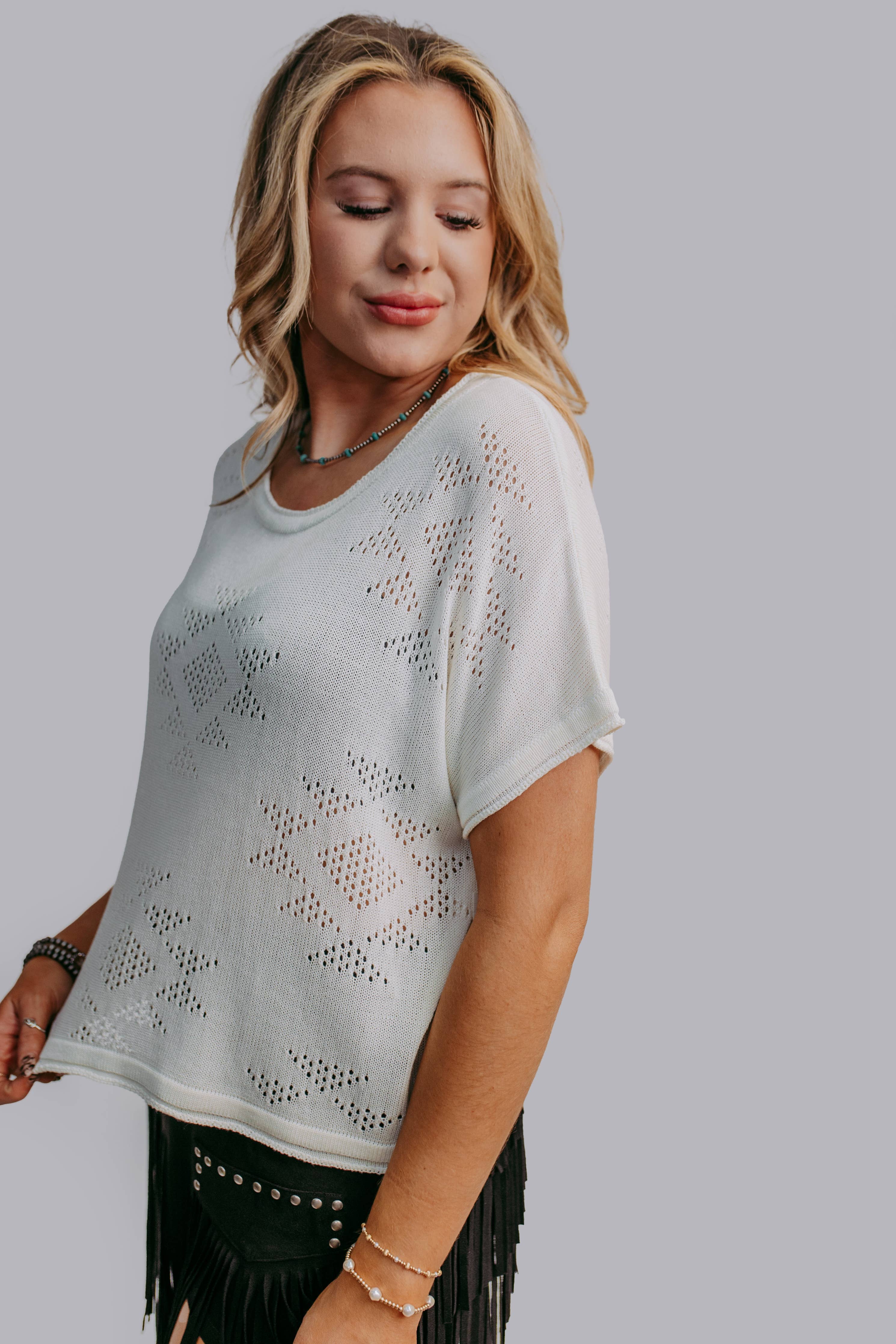 White Aztec Knit Blouse