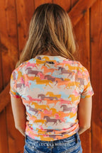Coral Horse Mesh Girls Top