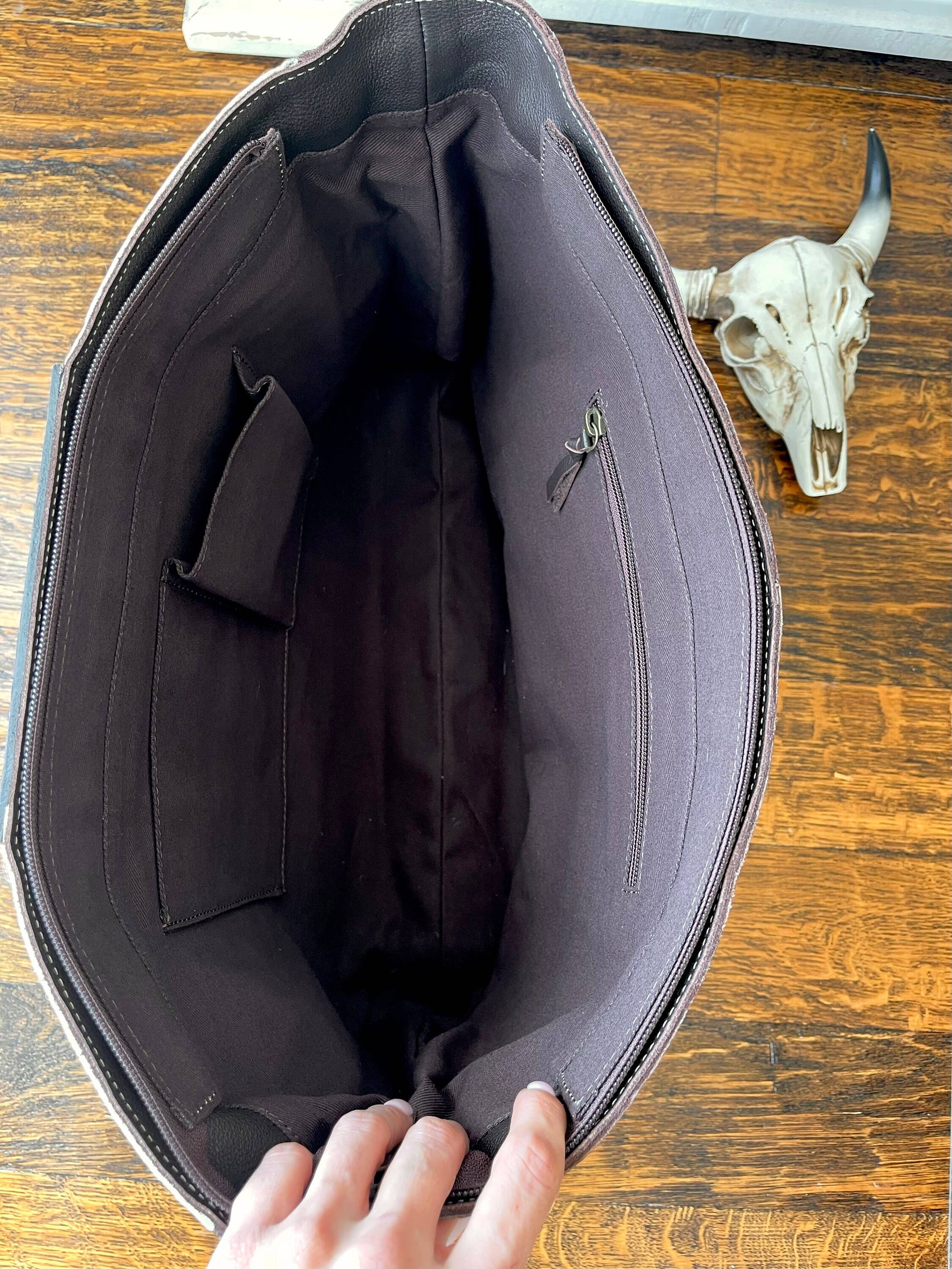 Hand Tooled Leather Cowhide Tote Bag