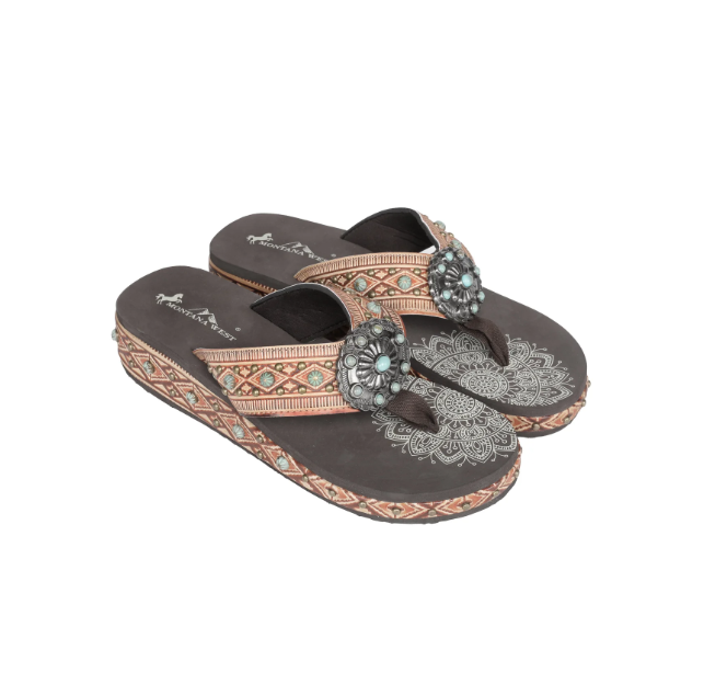 Montana West Brown Embossed Concho Sandal