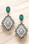 Diamond Stamped Turquoise Post Earrings