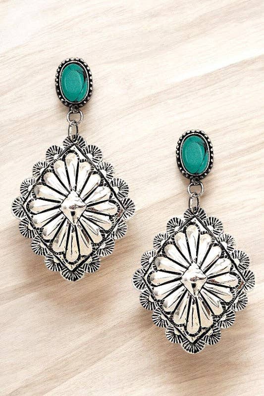 Diamond Stamped Turquoise Post Earrings